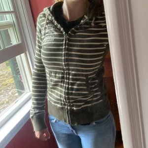 Lucky Brand S Olive and White Striped Sweatshirt